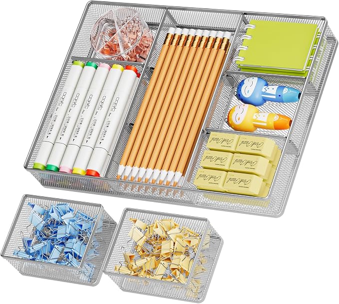 Marbrasse 3 Packs Desk Drawer Organizers, Metal Mesh Dividers by Marbrasse