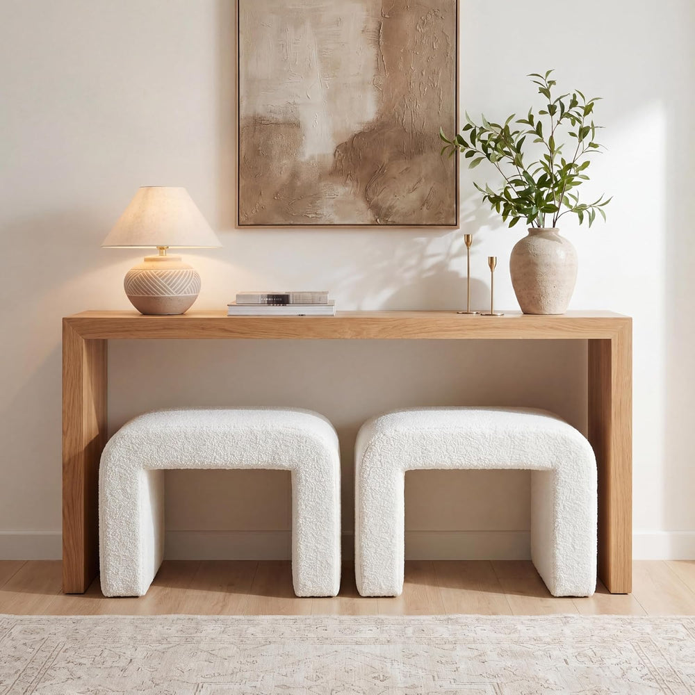 Tribesigns Set of 2 Modern Vanity Stool, Sherpa Upholstered Foot Stool Ottoma...
