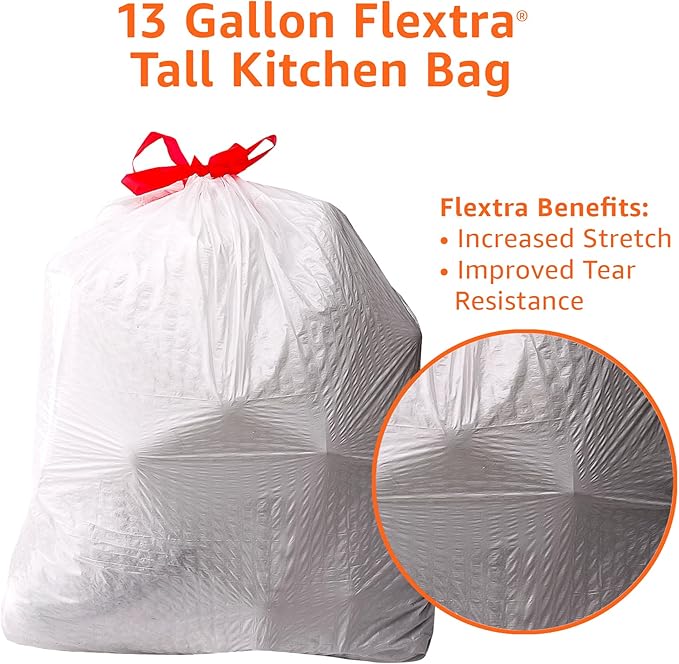 Amazon Basics Flextra Tall Kitchen Drawstring Trash Bags, 13 Gallon - Image 4