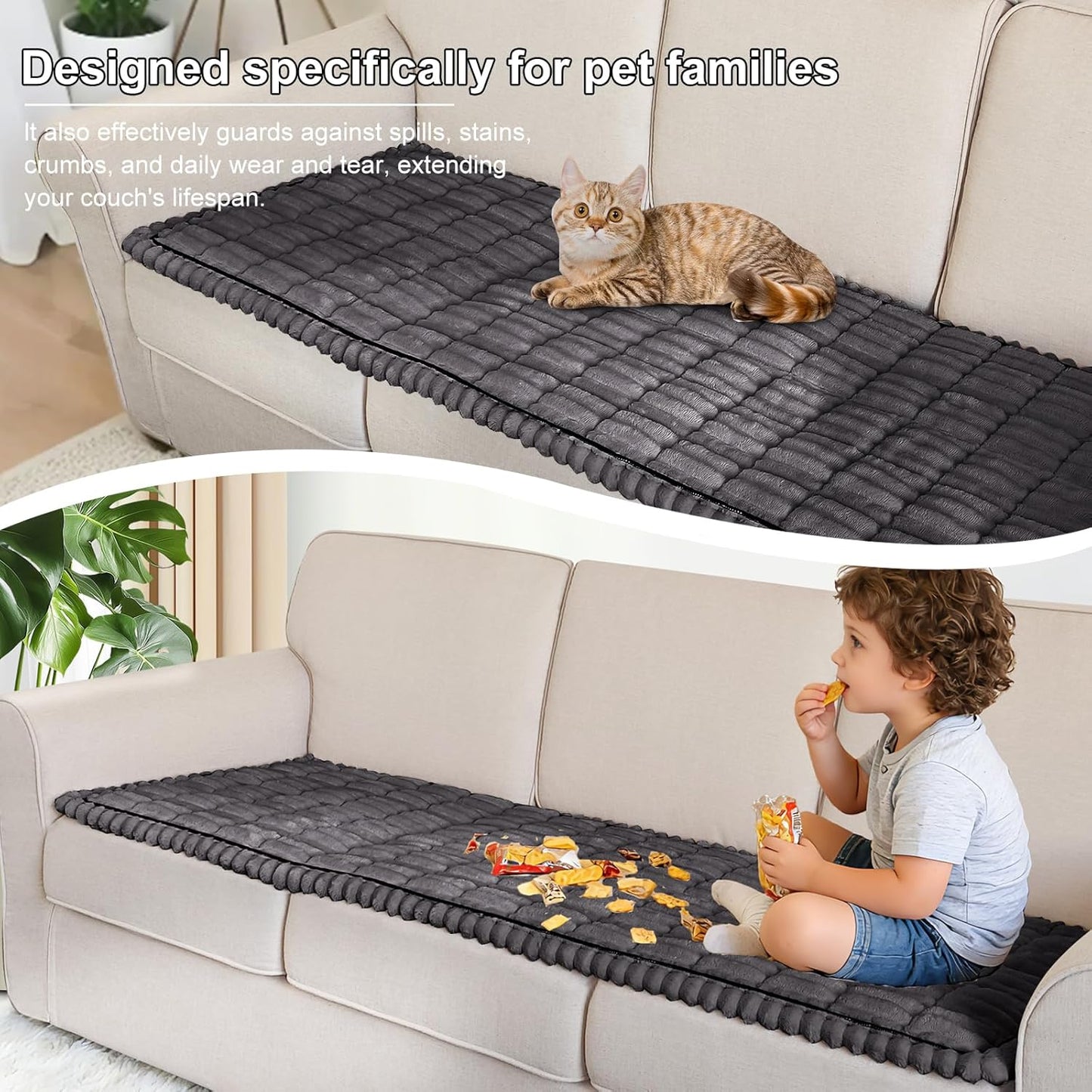 U-NICE HOME Fuzzy Couch Cover for 3 Cushion Couch, Dark Grey, 27.6''x70'' | Non-Slip, Washable, Couch cover for dog, Pet friendly, Furniture Protector