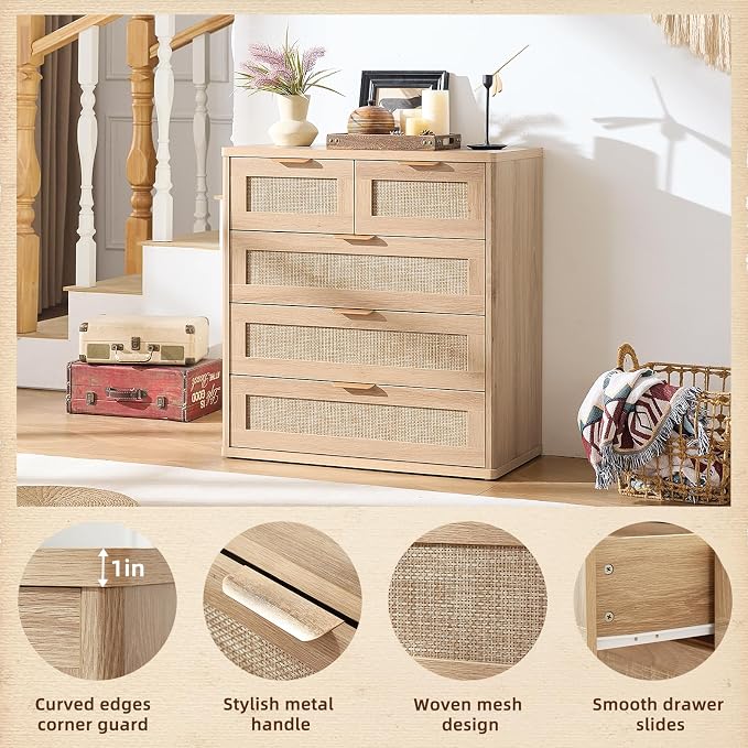 LEYAOYAO Rattan Dresser for Bedroom Set of 2, 33.5" Tall Chest of Drawers - Image 5