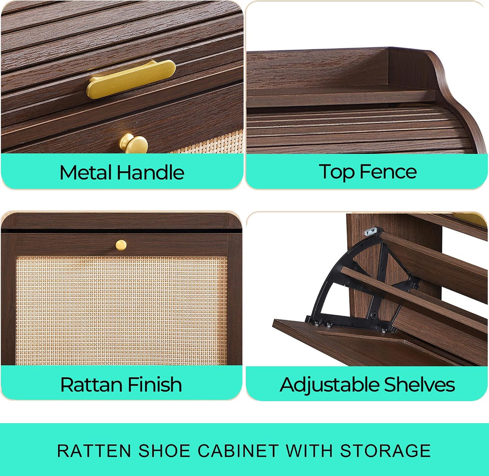 LINSY Shoe Storage Cabinet, Rattan Shoe Cabinet Flip Drawer Shoes Rack Cabine...