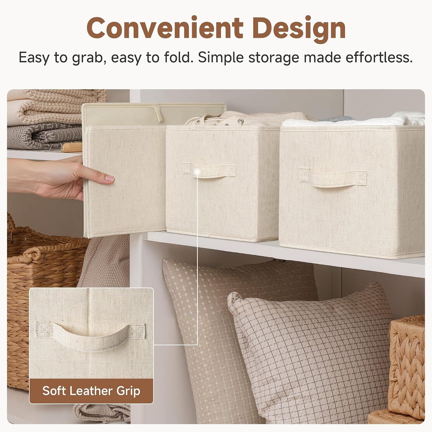 StorageWorks Closet Storage Bins, Beige (NaturWeave Fabric), Large, 3-Pack | Storage Baskets for Shelves, Fabric Closet Organization and Storage Basket, Organizer Bins for Clothes