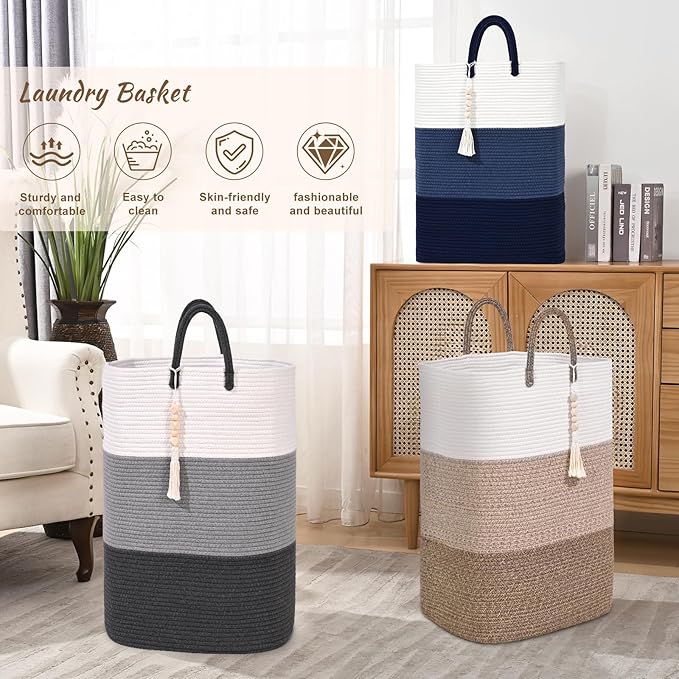 Woven Laundry Basket for Clothes, 65 L Large Rectangle Laundry Hampers - Image 9
