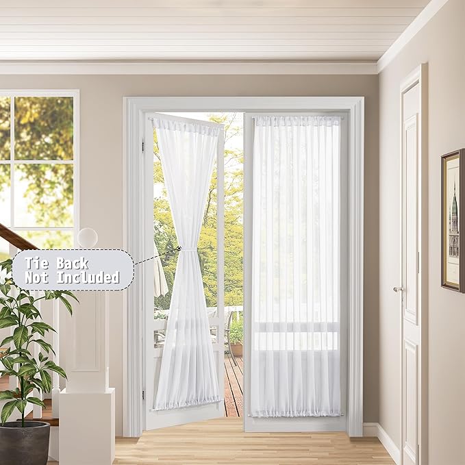 Tollpiz Sheer Door Curtain Closet Linen Textured Curtains Sheer Doorway Light - Image 2