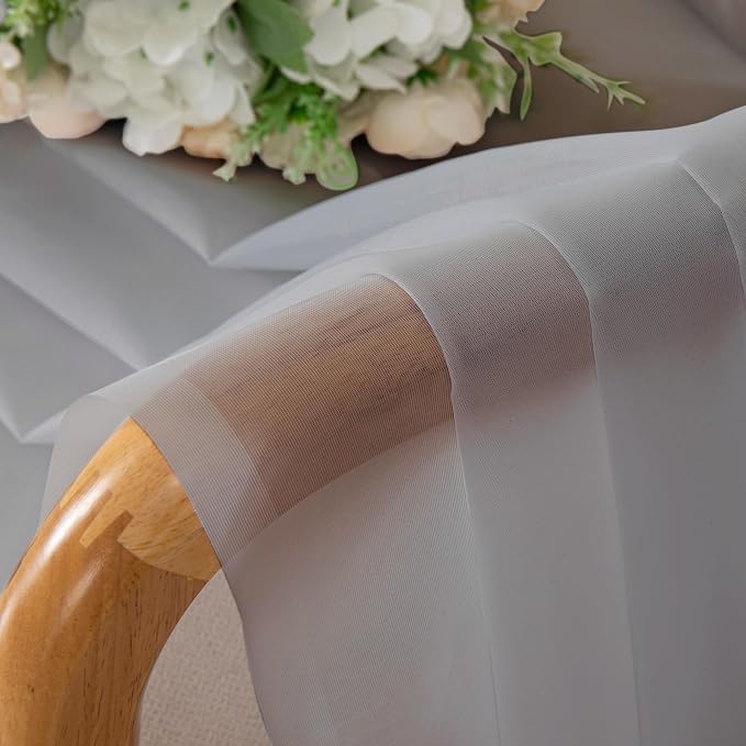 Chyhomenyc Light Grey Sheer Curtains 45 Inch Long 2 Panels, Light Filtering Rod - Image 2