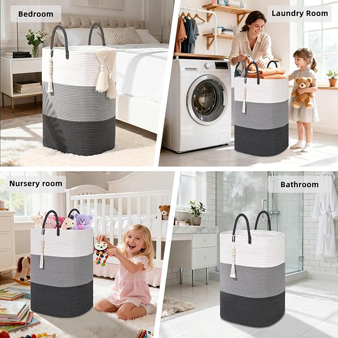 Woven Laundry Basket for Clothes, 65 L Large Rectangle Laundry Hampers - Image 6