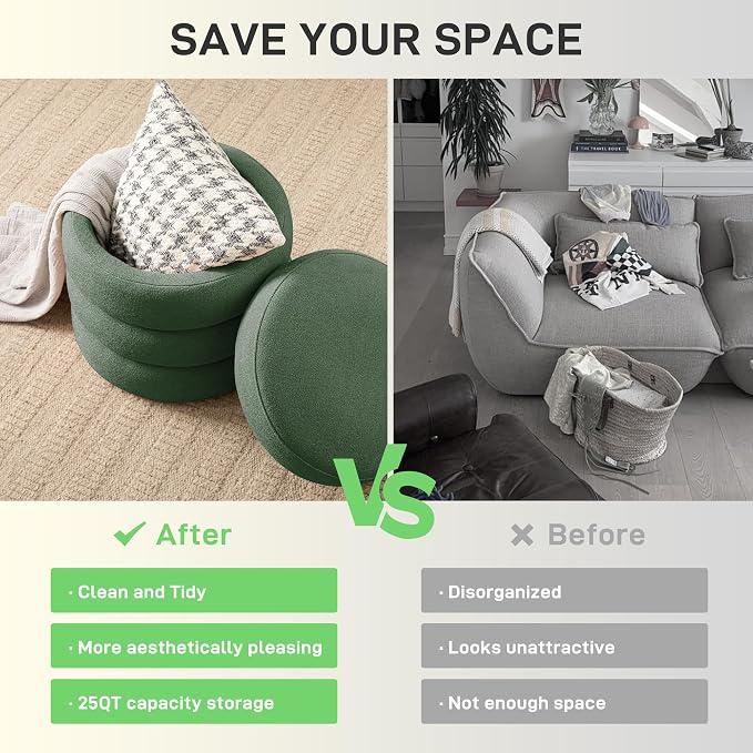 Round Ottoman with Storage Boucle Ottoman Stool Removable Lid - Image 4