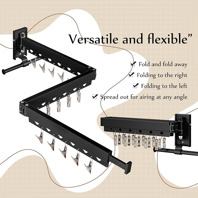 Wall Mounted Collapsible Clothes Drying Rack, Durable Space-Saving Laundry