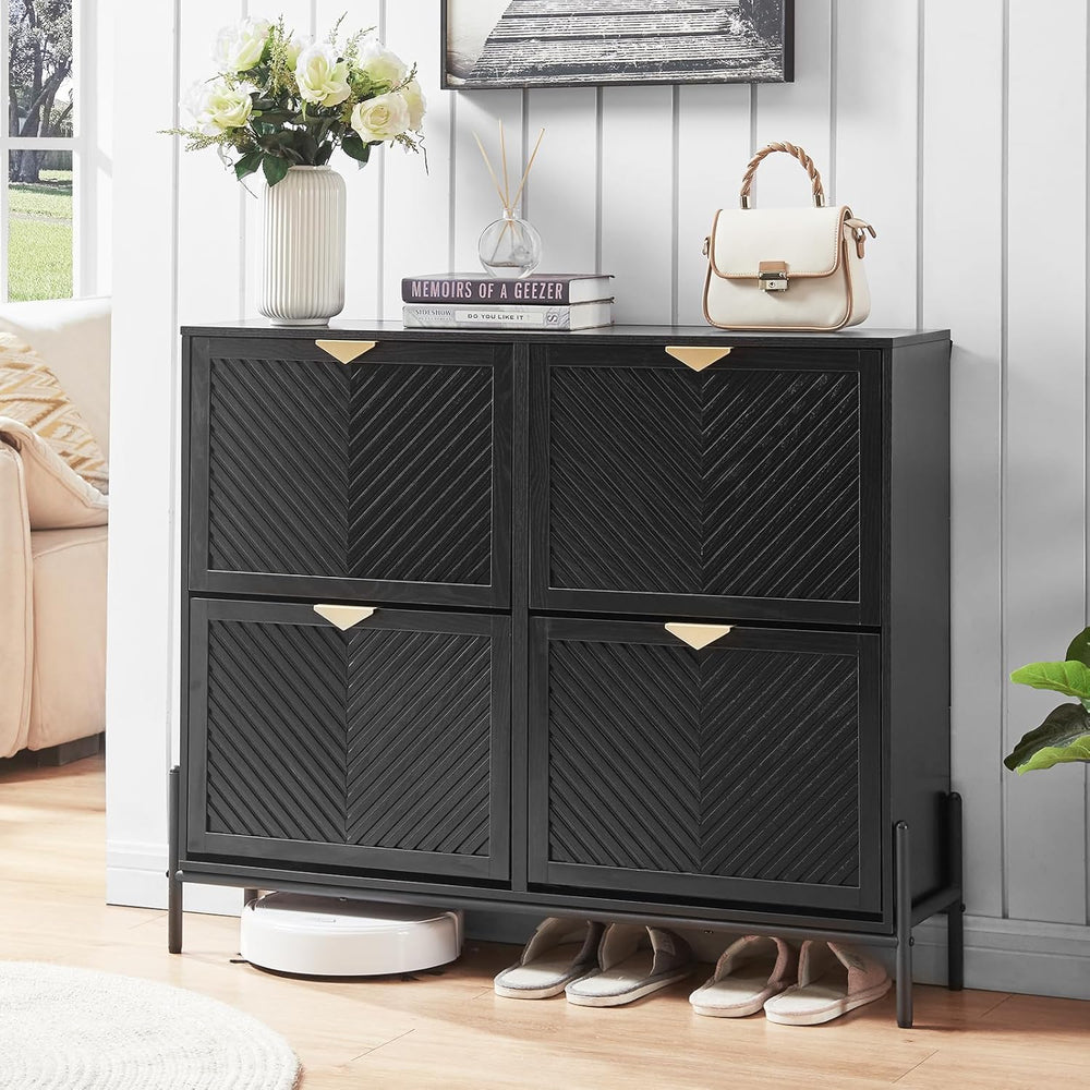 Shoe Cabinet with 4 Flip Drawers, Narrow Entryway Rack, Black