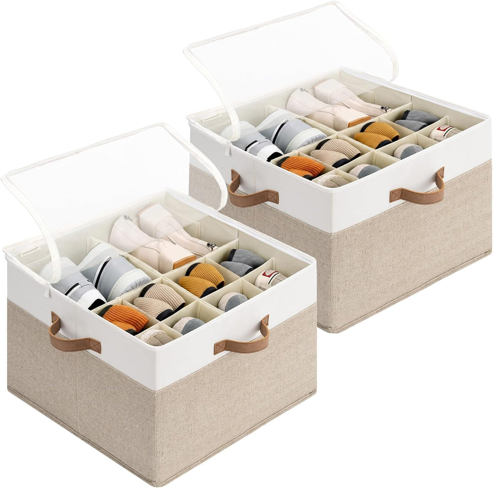 StorageWorks 2-Pack 32-Pair Closet Shoe Storage Organizer, Brown and White