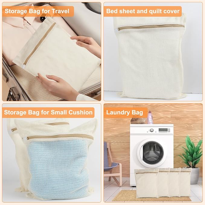 4-Piece Medium Durable Organic Cotton Mesh Laundry Bags - Image 6