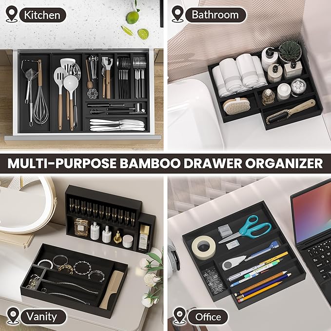 Kitchen Drawer Organizer Bins, Stackable Bamboo Drawer Organizer - Image 5