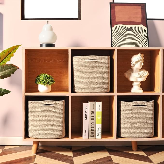 11 Inch Cube Storage Bins, Storage Cube Organizer Bins, Woven Cotton Rope - Image 2