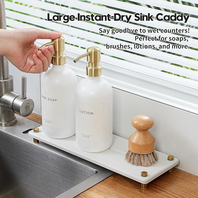 Water Absorbing Stone Sink Caddy Kitchen Sink Organizer Tray, Diatomite - Image 3