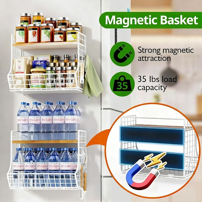 Magnetic Shelf for Fridge with Wood Lid, Fruit Potato and Onion Storage Bins - Image 3