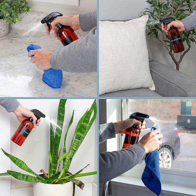 Cornucopia Brands 16oz Amber PLASTIC Spray Bottles w/Heavy Duty Mist & Stream - Image 8