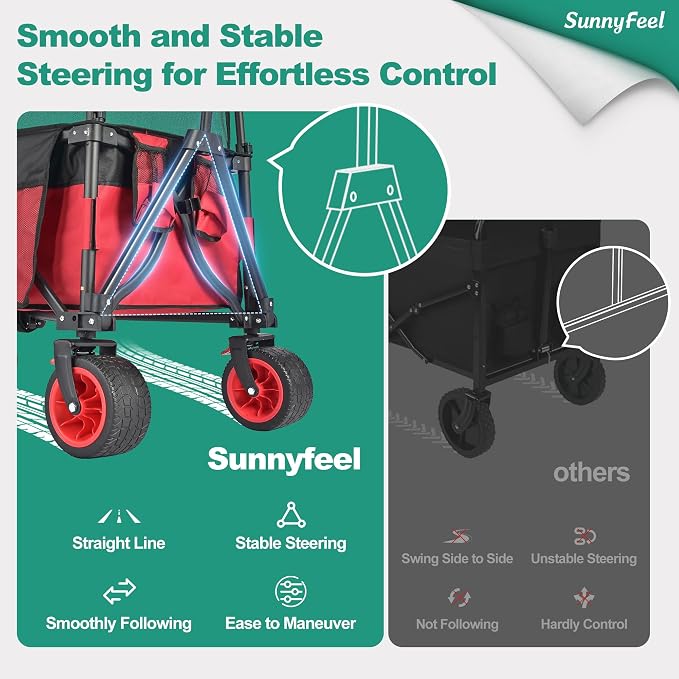 SUNNYFEEL Heavy Duty Collapsible Outdoor Utility Wagon Cart 500LB Capacity - Image 4