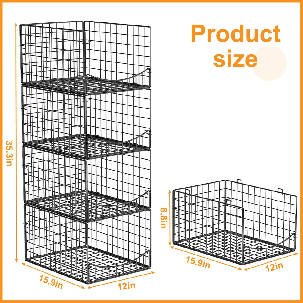 Hongtamoya 4-Tier Stackable Closet Organizers and Storage Shelves, Clothes St...