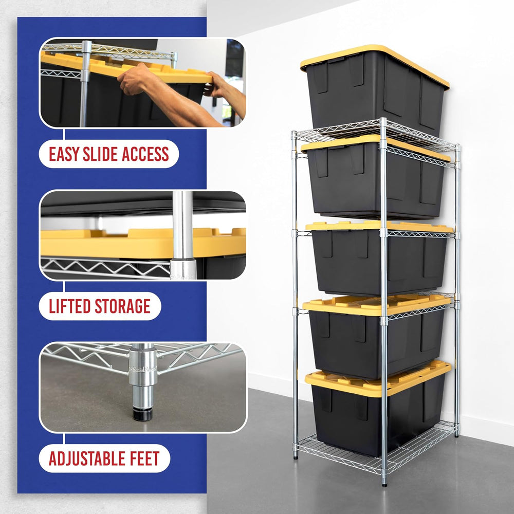 SafeRacks 5-Tier Steel Tote Rack for 27 Gallon Bins - Silver