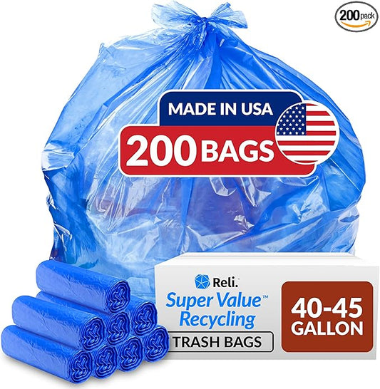 Reli. SuperValue 40-45 Gallon Recycling Bags | 200 Count | Blue Trash Bags | by Reli