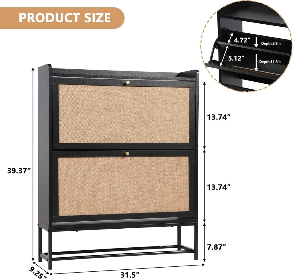 LEVNARY Shoe Storage Cabinet with 2 Flip Drawers, Wooden Narrow Shoe Cabinet ...