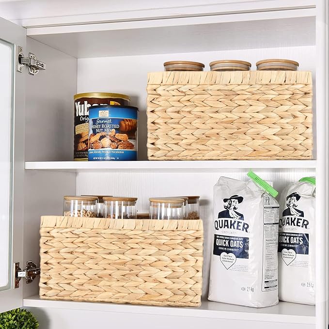 Water Hyacinth Wicker Baskets for Organizing, Rectangular Wicker Baskets - Image 6