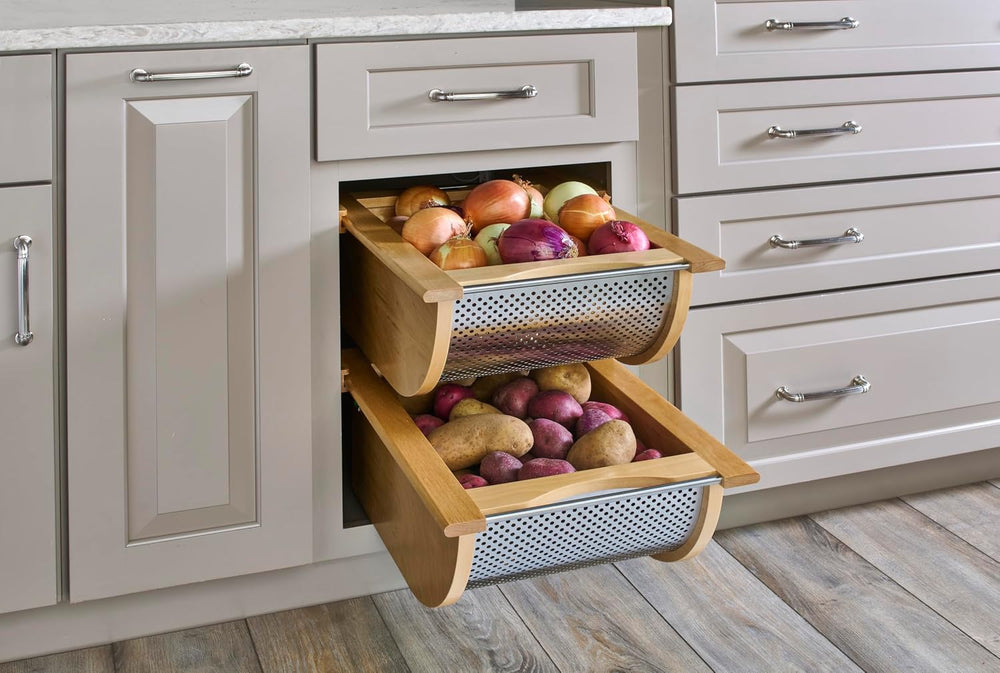 REV-A-SHELF Natural Maple/Stainless-Steel Produce Basket for 18” Base Cabinets