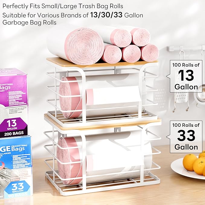 2 Pack Extra Large Stackable Pantry Organizer, Wall Mount Garbage Bag Holder - Image 2