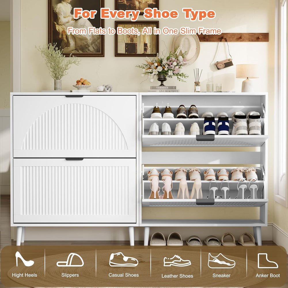 Shoe Storage Cabinet with 2 Flip Drawers, Narrow Wood Shoe Organizer Cabinet ...