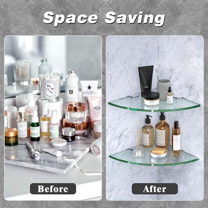 Corner Glass Shower Caddy 4 Pack 8MM-Thick Tempered Glass Shelf No Drilling - Image 7
