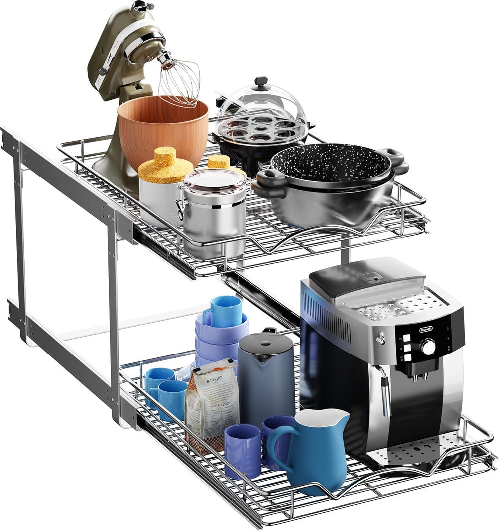 HOLDN’ STORAGE Two Tier Pull Out Cabinet Organizer, Individual Sliding Drawers