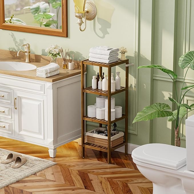 SMIBUY Bathroom Storage Shelf, 4-Tier Bamboo Rack Organizer - Image 2