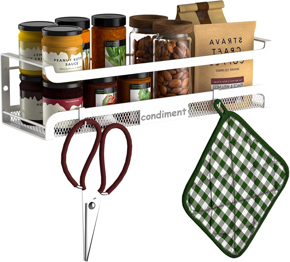 Spice Rack Wall Mount with Hooks by Couwilson