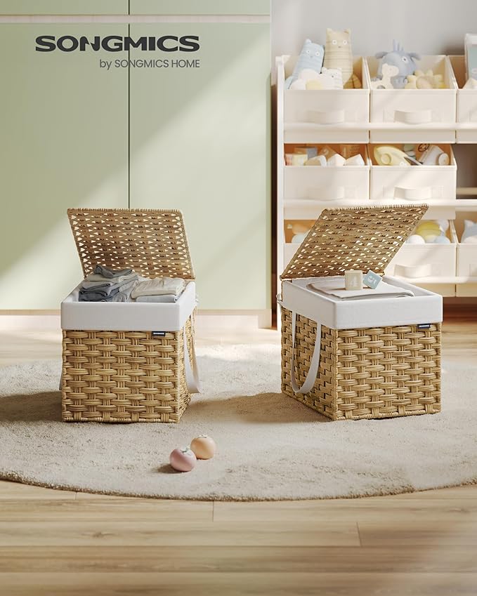 SONGMICS Laundry Hamper with Lid, 9.5 Gallon Synthetic Rattan Clothes Laundry - Image 2