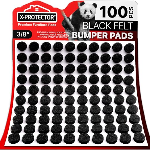 Cabinet Door Bumpers X-Protector 100 PCS – Small Felt Pads 3/8” – Ideal Black by X-Protector