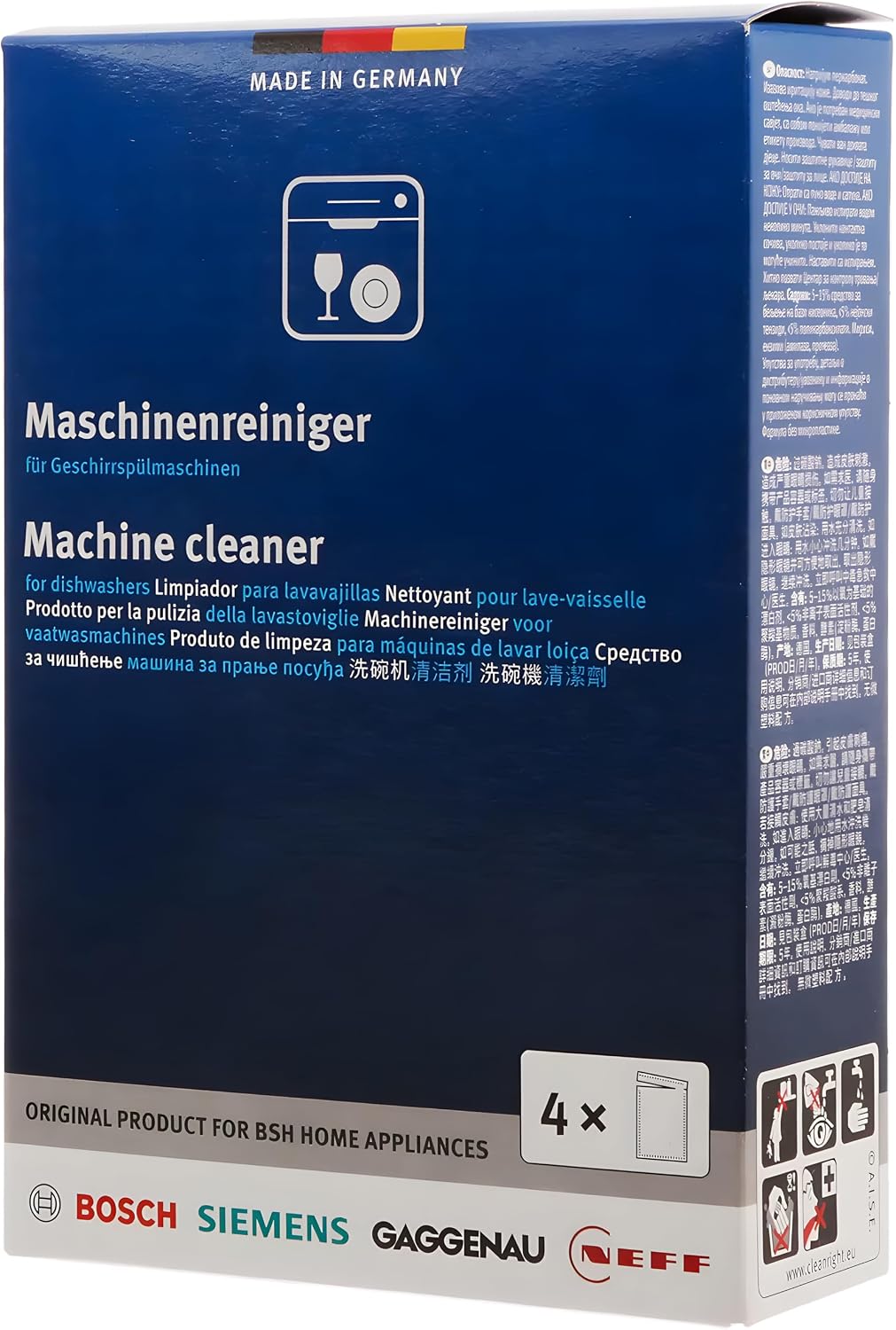 Bosch 312477 Dishwasher Cleaner – 1 Pack of 4 Bags (Total: 6.4 oz / 180g, Each 1.6 oz / 45g) – Removes Limescale & Grease | Improves Performance & Extends Appliance Life