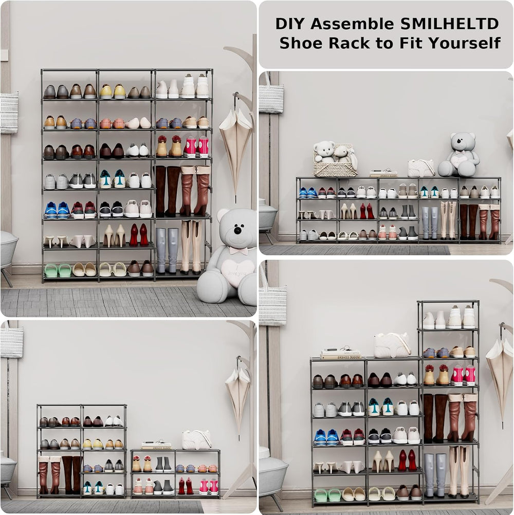 SMILHELTD Large Shoe Rack 3 Row 8 Tier Sneaker Storage Organizer 48 Pairs