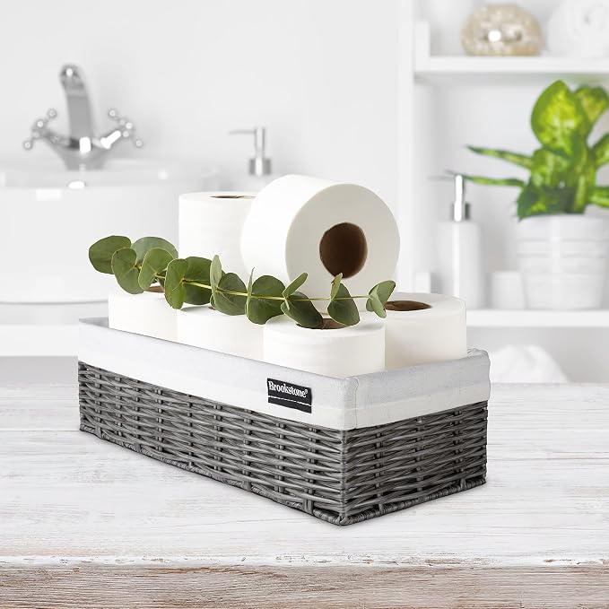 Brookstone Wicker Shelf Storage Basket Decorative Shelf Bin, bathroom - Image 6