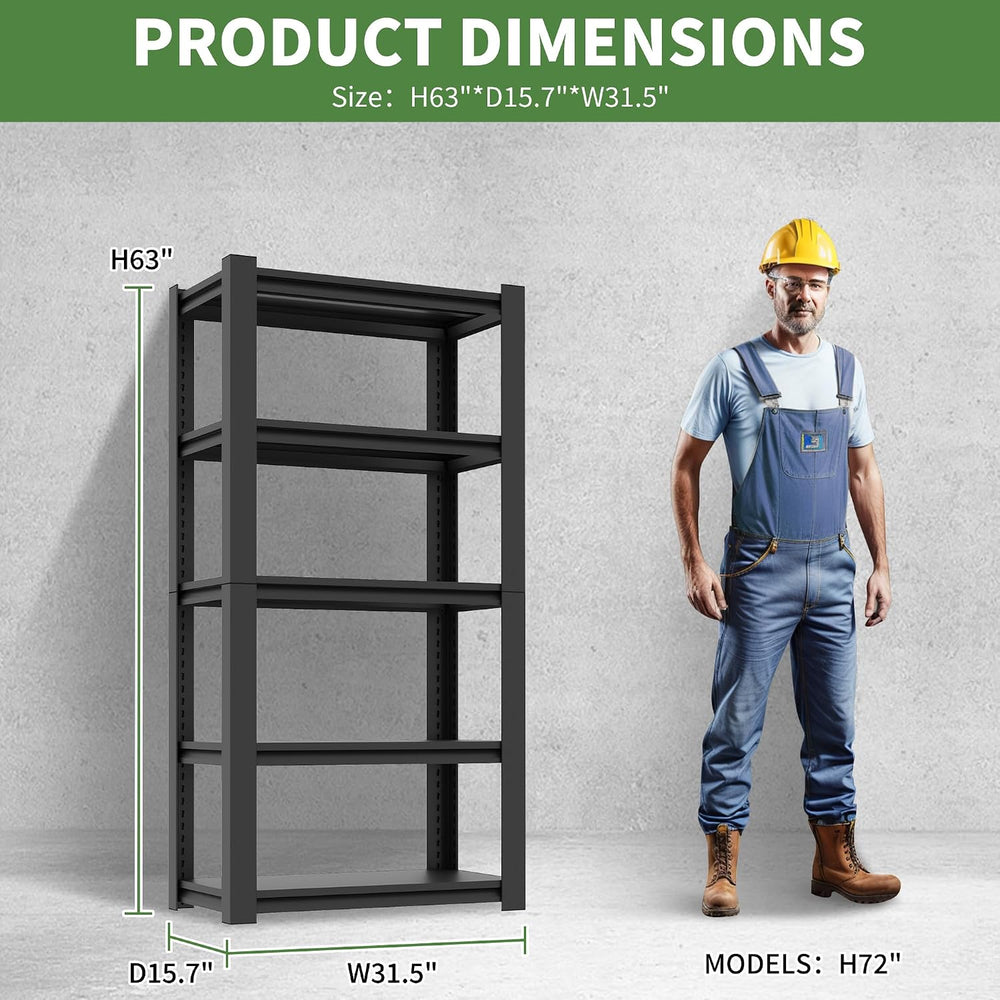 Garage Shelves, 63" H Garage Shelving Heavy Duty, 3000Lbs 5 Tier Adjusta...