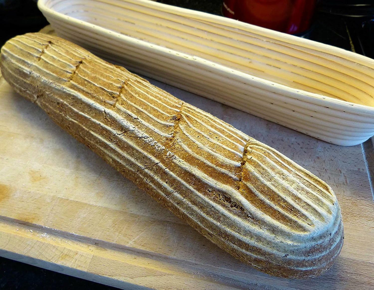 15 inches Baguette Banneton Bread Proofing Basket and Linen Liner Set 2 Pack, Sourdough Proofing Basket Round Proofing Bowls Handmade Rattan Baskets Perfect for Professional & Home Bread Baking