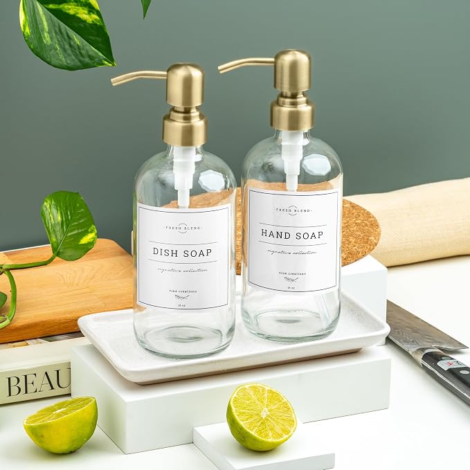 Vine Creations Glass Soap Dispenser, 2 Pack Kitchen Soap Dispenser Set - Image 2