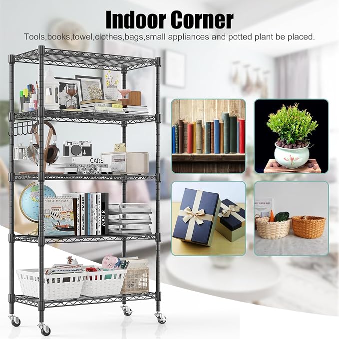 Himimi 5-Tier Storage Shelf Wire Shelving Unit on Wheels Heavy Duty Metal - Image 7