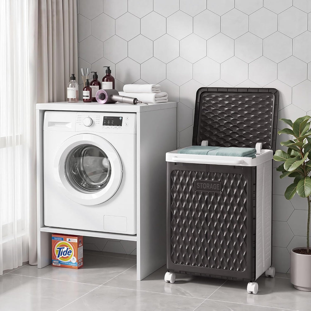 VECELO Rolling Laundry Hamper with Wheels and Lid, Foldable Plastic Laundry B...