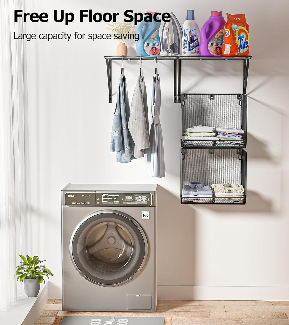 2 Pack Laundry Room Shelves Organization And Storage,Wall Mounted Clothes Dry...