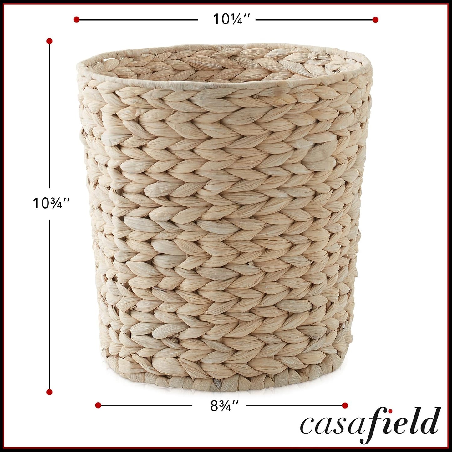 Casafield Water Hyacinth Waste Basket - Whitewash White, Woven Wicker Trash Can for Bathroom, Bedroom, Laundry Room, Home Office