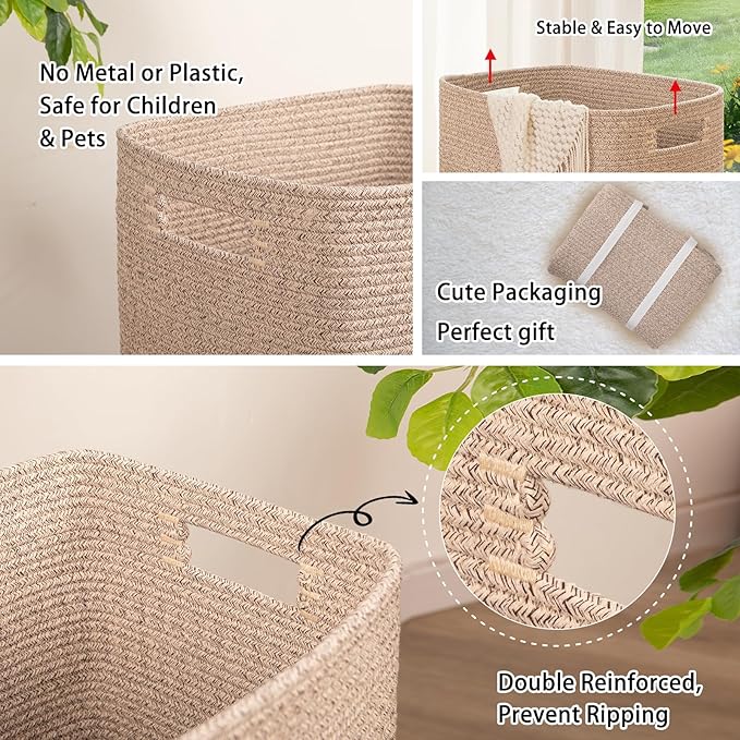 OIAHOMY Laundry Hamper, Rectangle Cotton Laundry Basket - Image 4
