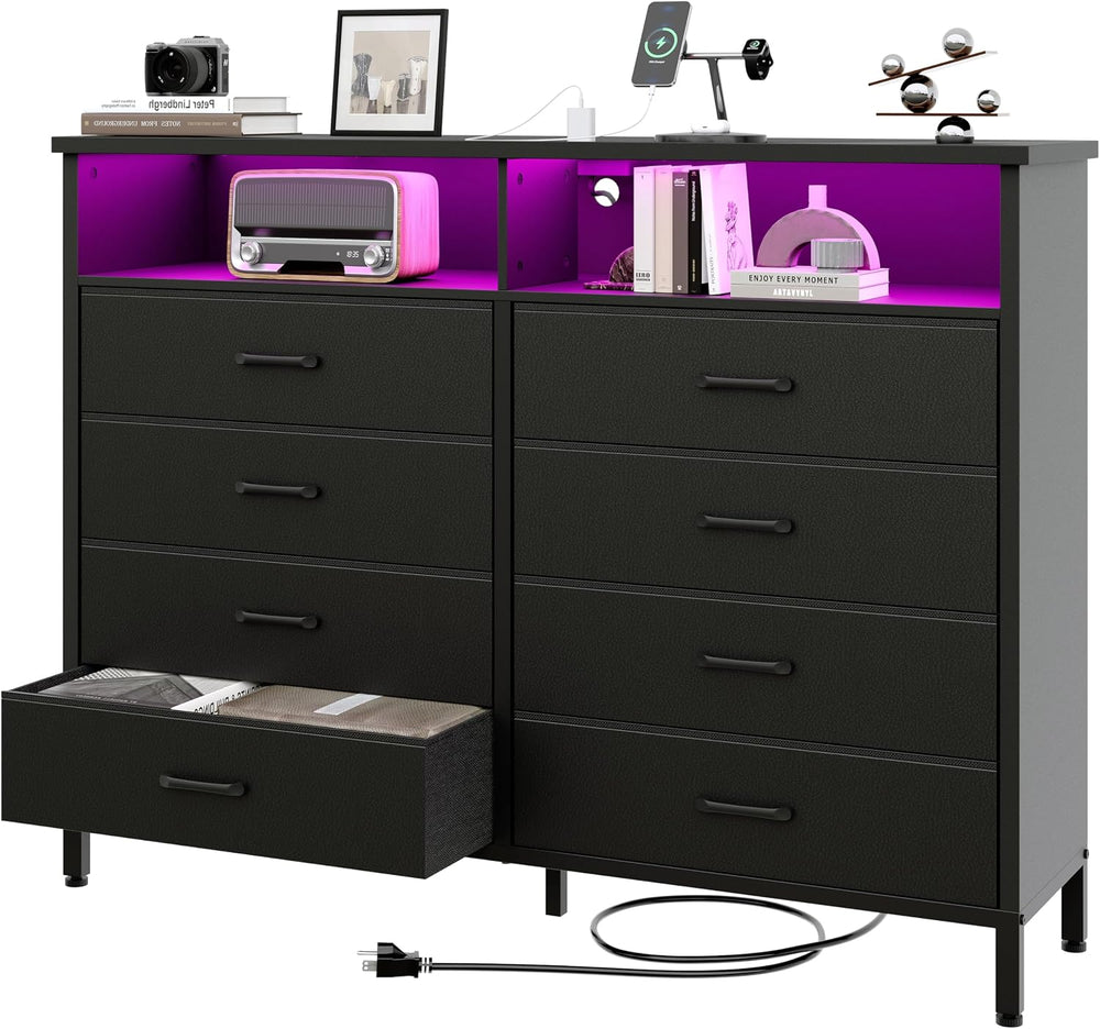 Dresser for Bedroom Black Bedroom LED Dresser 8 Fabric Drawers Dressers