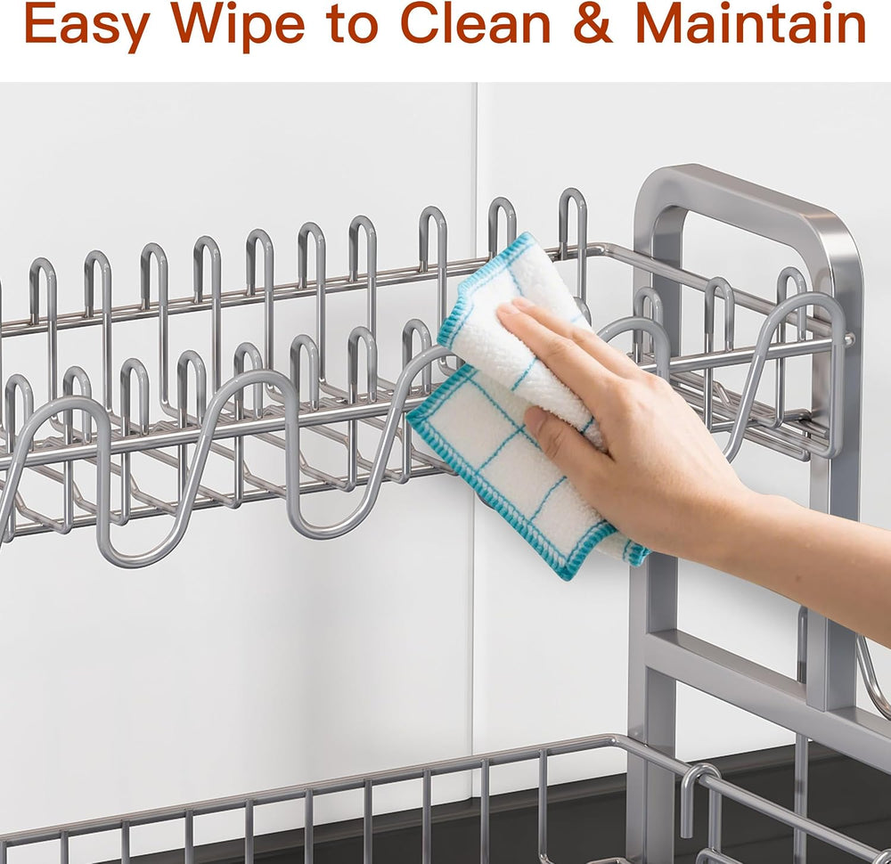 BOOSINY 2 Tier Large Stainless Steel Dish Drying Rack for Kitchen Counter
