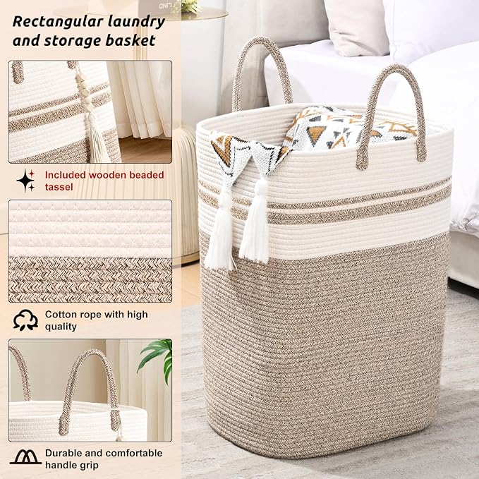 Woven Laundry Basket for Clothes, 50 L Large Rectangle Laundry Hampers - Image 3